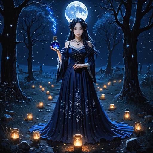 Ethereal Witch in Moonlit Forest