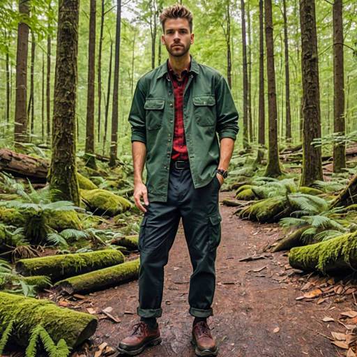 Man in Workwear on Forest Trail