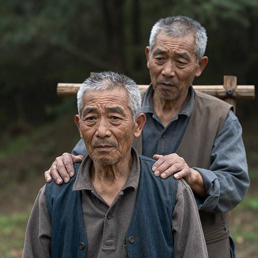 Elderly Asian Men in a Tranquil Forest