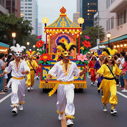 Vibrant Pixelated Street Parade