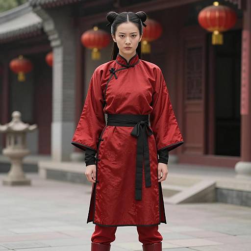 Asian Woman in Traditional Red Qipao