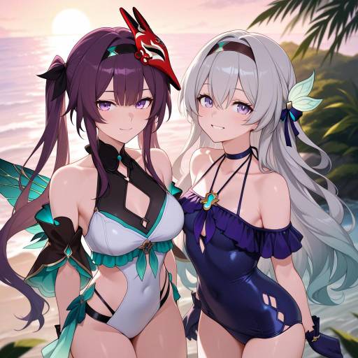 Colorful Swimsuit Girls with Firefly Aesthetic