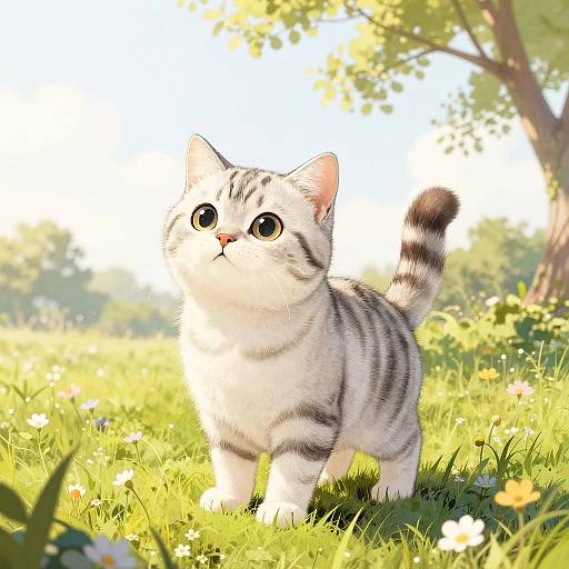 Whimsical Silver Tabby Cat Sketch