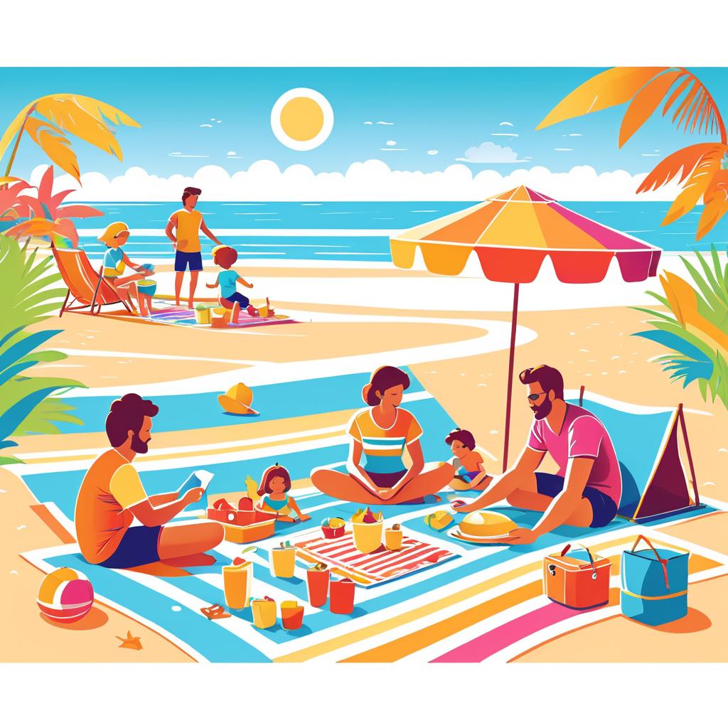 Family Beach Picnic Cartoon Design