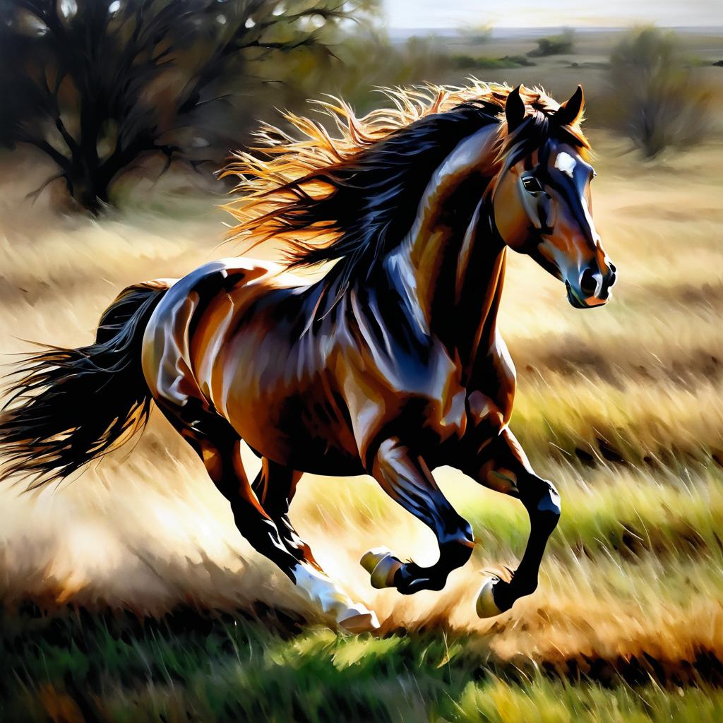 Realistic Oil Painting of Wild Stallion