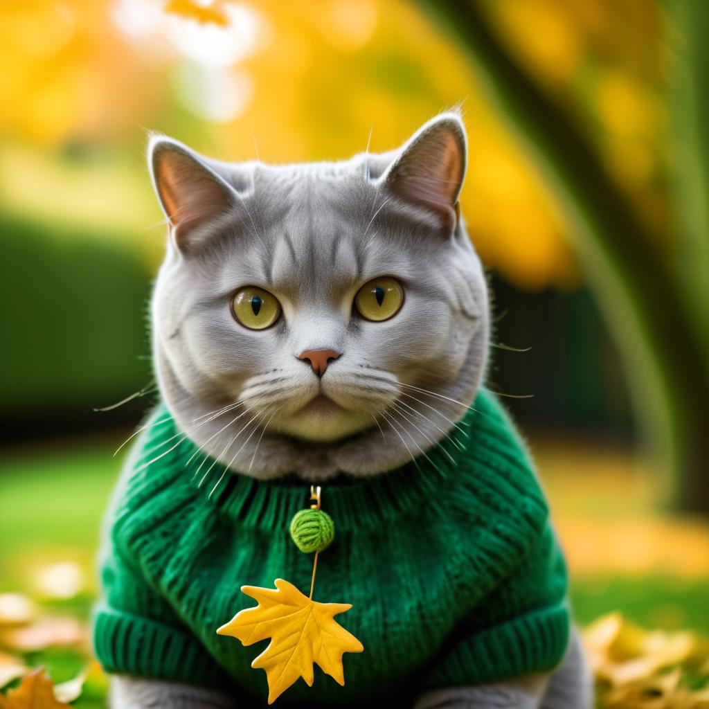 Cinematic British Shorthair in Autumn Sweater