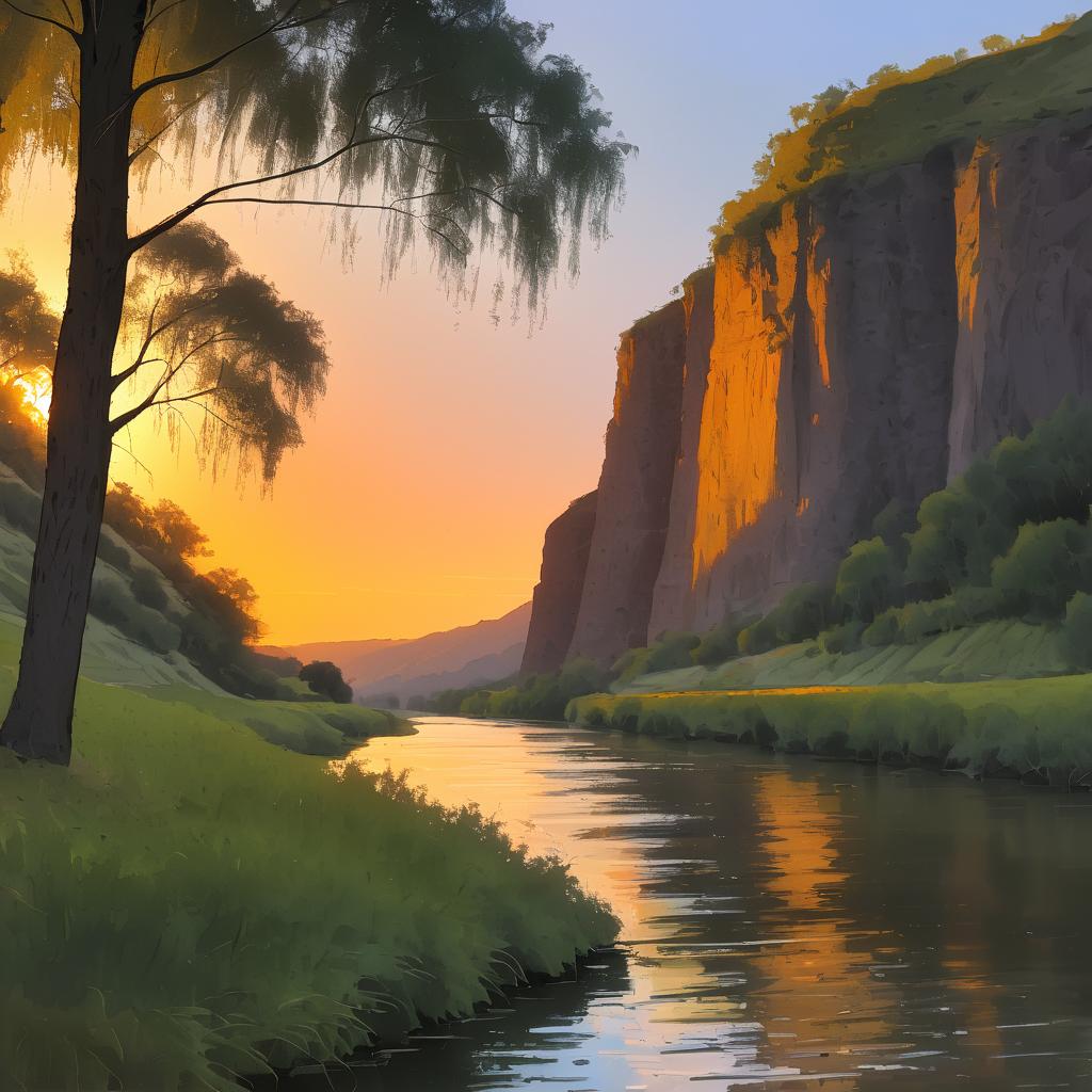 Tranquil Sunset at a Riverbank Oasis