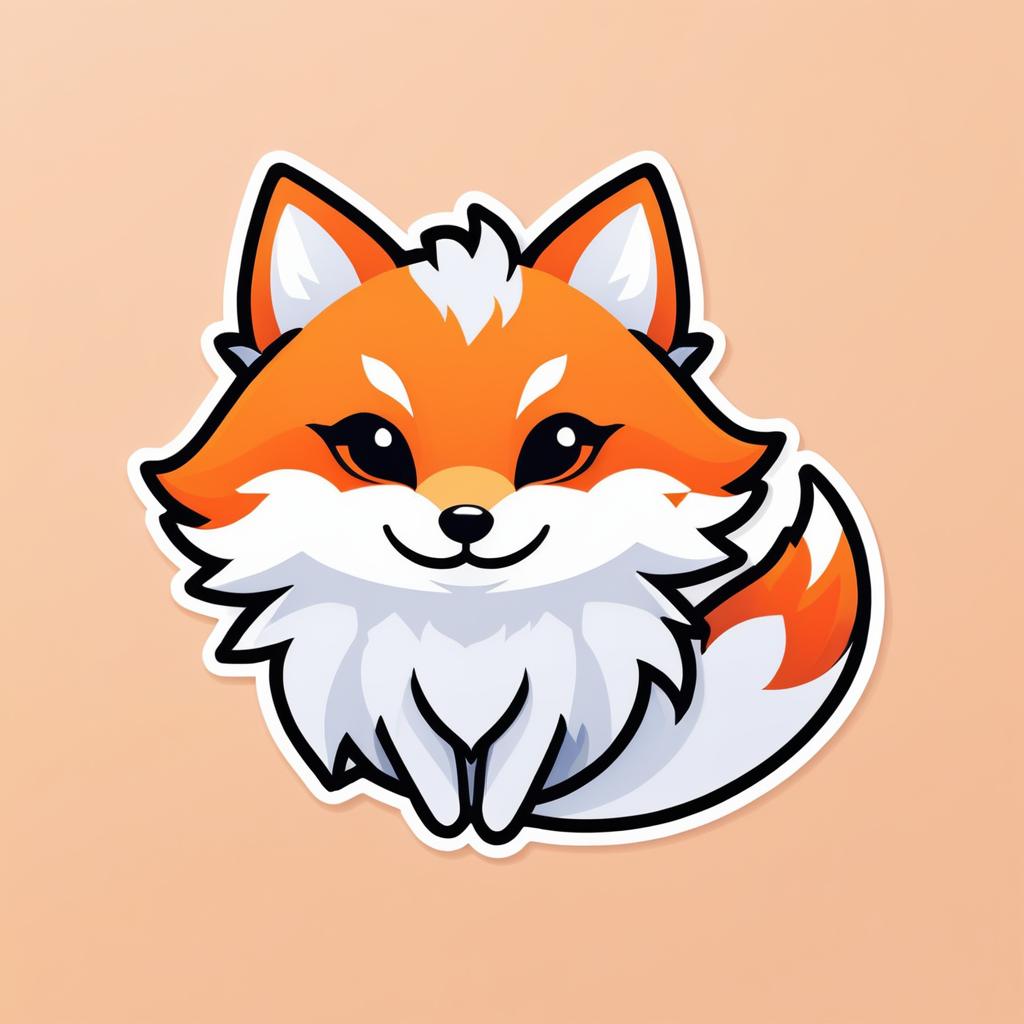 Kawaii Fox Icon in Die-Cut Style