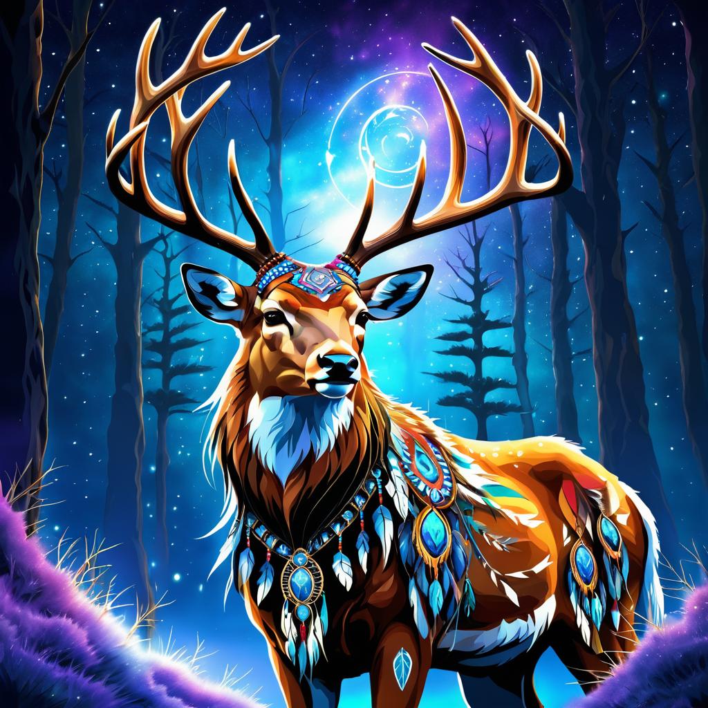 Graceful Deer Spirit in Native Shaman Art