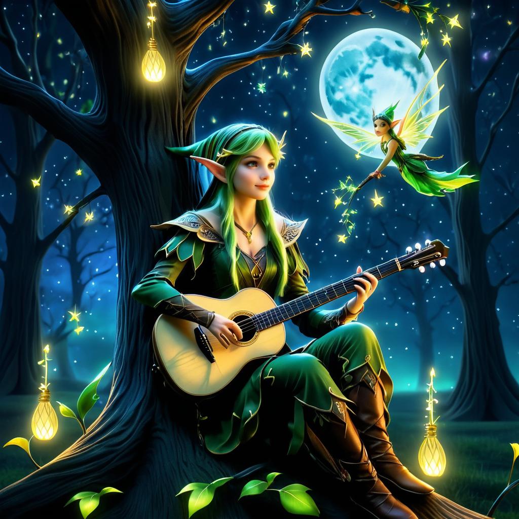 Ethereal Elf Serenade Under Night Sky