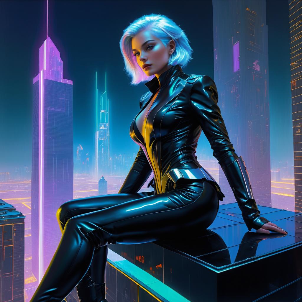 Cybernetic Assassin in Neon Cityscape