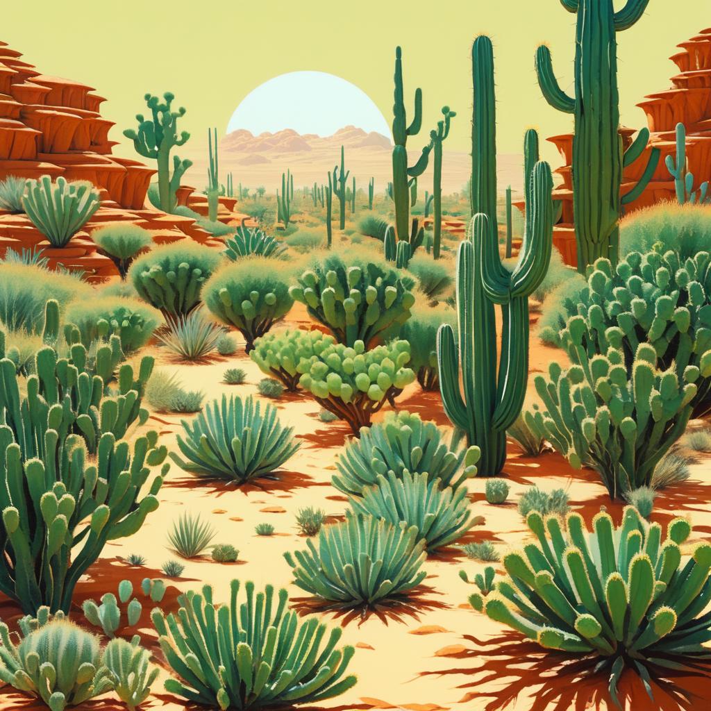 Surreal Gouache Desert with Human Heads