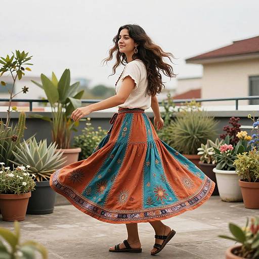 Boho Florist Twirling in Rooftop Garden