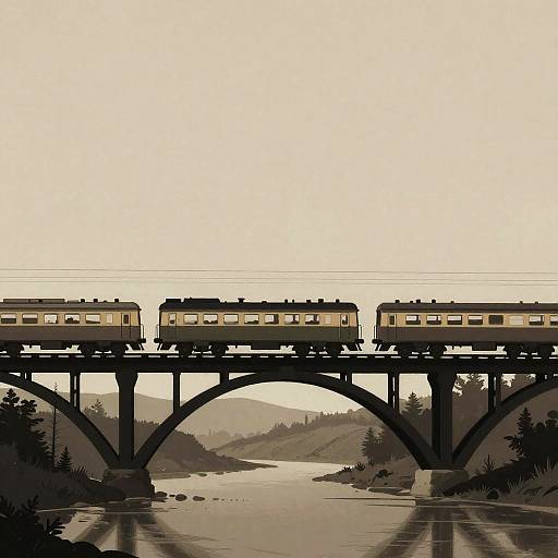 Vintage Train Crossing Bridge Scene