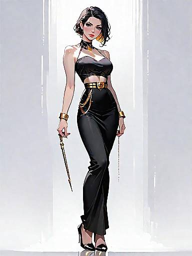 Stylish Woman in Black Evening Wear