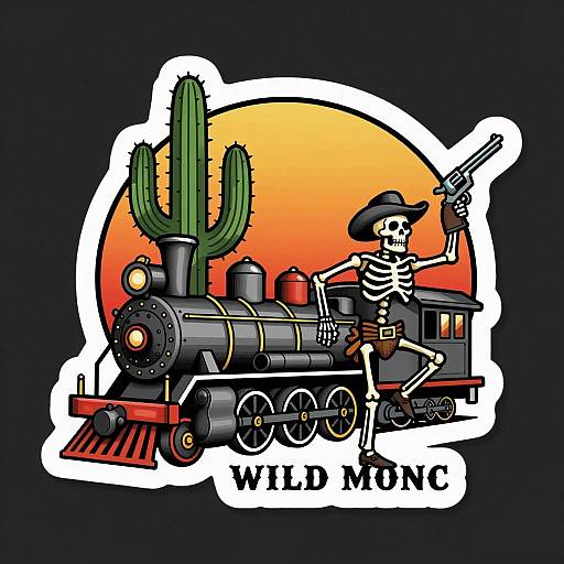 Rustic Tattoo Design: Skeleton & Locomotive