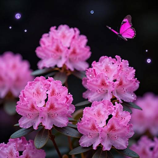 Vibrant Pink Rhododendrons and Butterflies