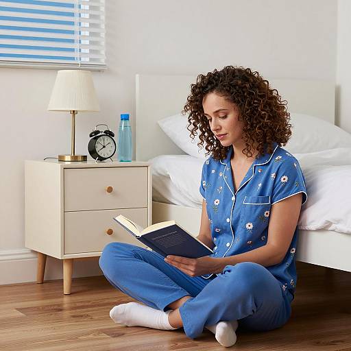 Cozy Reading Scene with Curly Woman