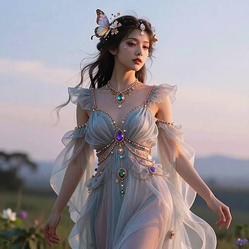 Celestial Nymph in Dawn Sky Garden