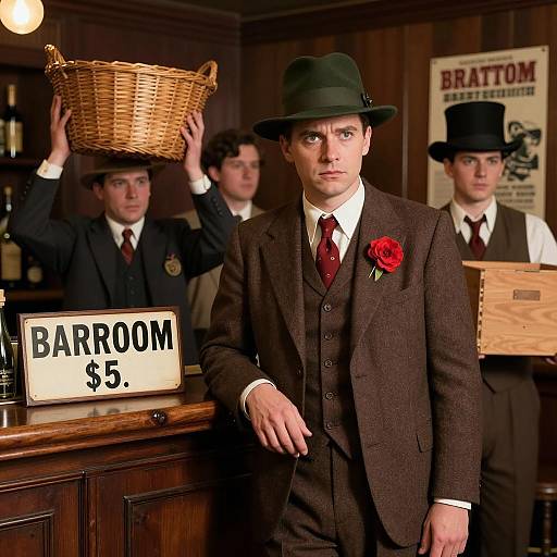 Vintage Bar Scene with Intense Character