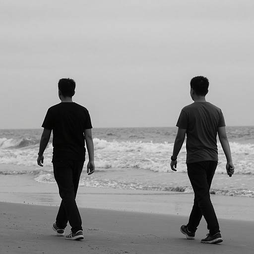 Silhouetted Figures on an Overcast Beach