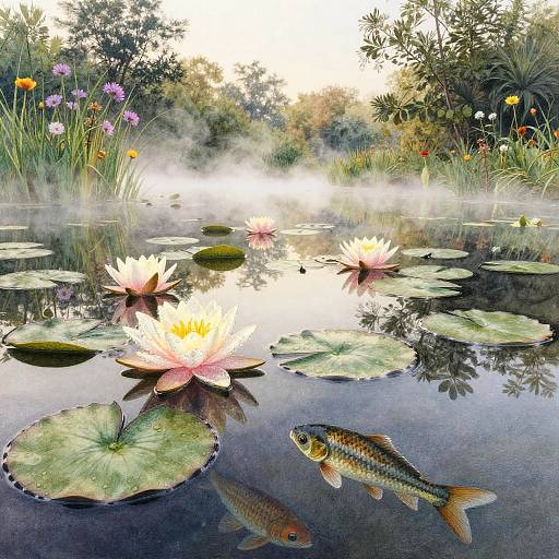 Hyper-Realistic Dawn Pond Drawing