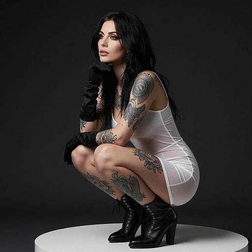 Tattooed Woman in Transparent Dress