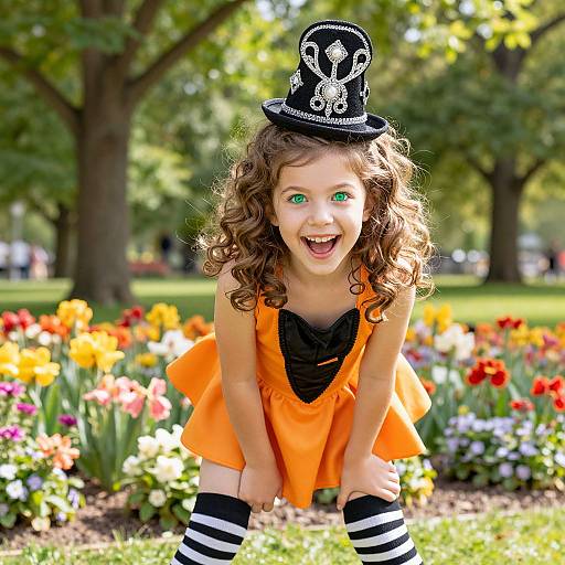 Joyful Girl in Vibrant Park Costume