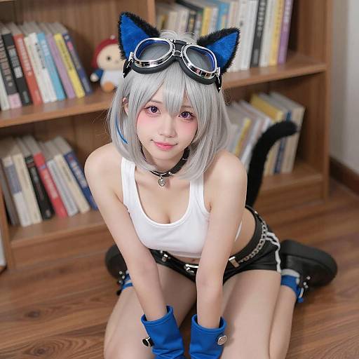 Silver-Haired Woman with Cat-Ear Headgear