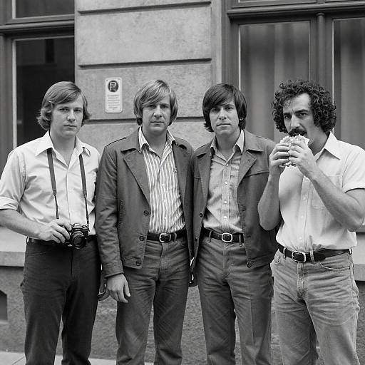 1970s Men Outside Building in B&W