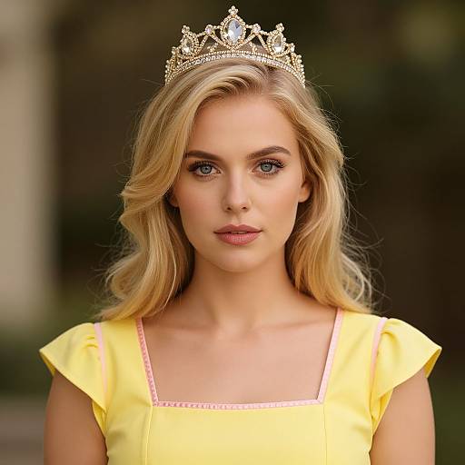 Blonde Woman in Yellow Dress with Crown