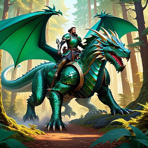 Knight and Dragon in Enchanted Forest