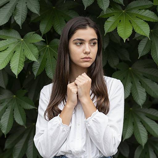 Serene Young Woman in Lush Greenery