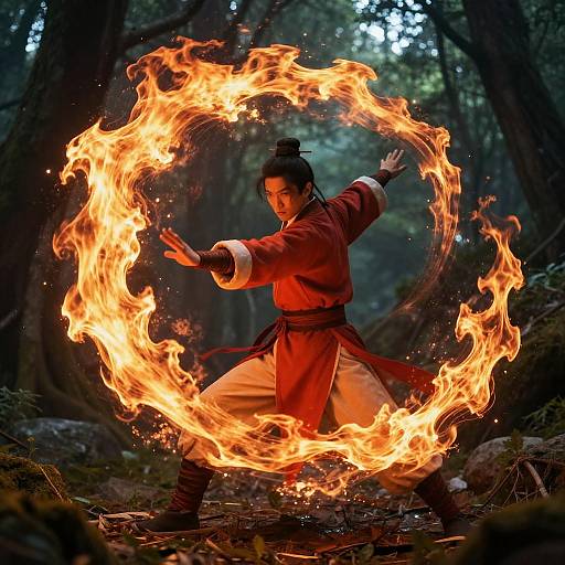 Firebending Warrior in Mystic Forest