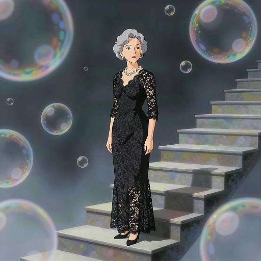 Elegant Woman in a Dreamlike Staircase