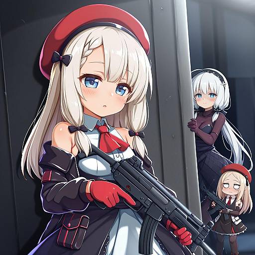 Illustration of Mp5 (girls' frontline), girls' frontline in the style of Kurokoshou (emuburemu123)