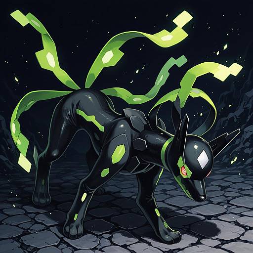 Illustration of Zygarde, pokemon in the style of Amezawa koma