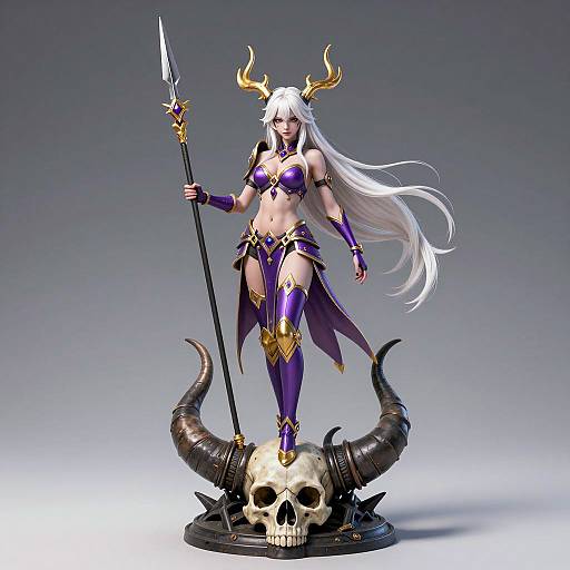 Female fantasy warrior statue with golden antlers