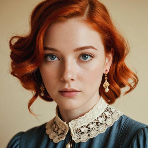 Portrait of Young Redhead Woman in Vintage Clothing