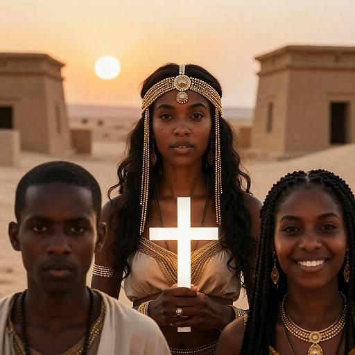 Ancient Desert City with Glowing Cross