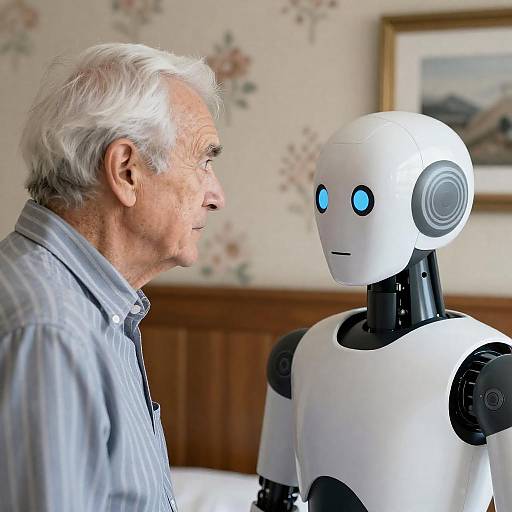 Elderly Man and Robot Face Off