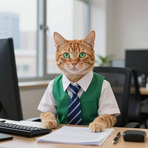 Dapper Ginger Cat in Office Setting