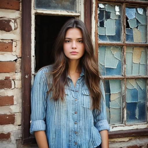 Young woman leaning on rustic window