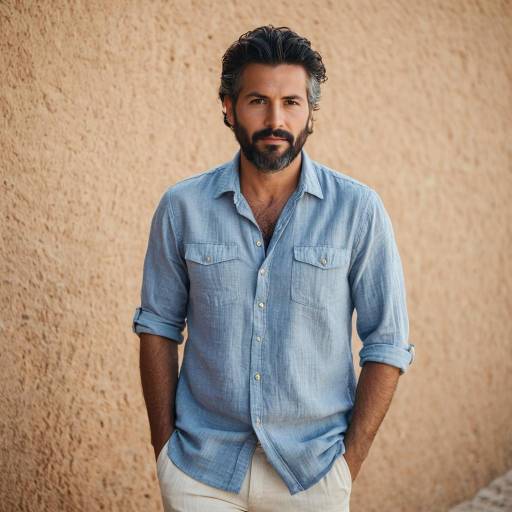 Mediterranean Man in Casual Linen Shirt