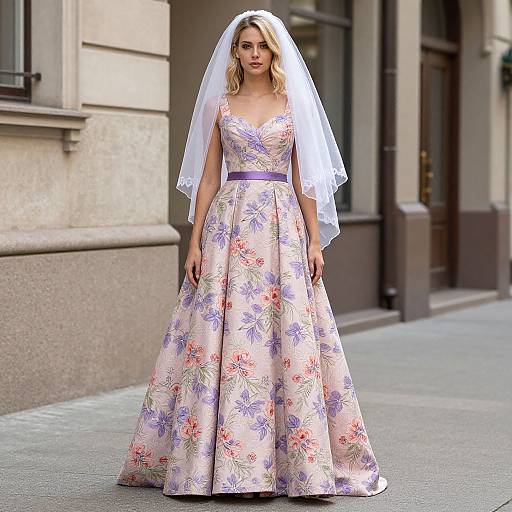 Blonde Model in Floral Gown