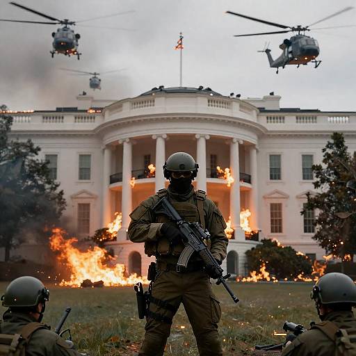 Heroic Soldier Amidst Chaotic Inferno