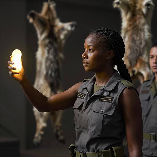 Female Soldier Holding Glowing Object