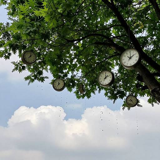 Clocks in Lush Foliage Tree