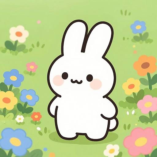 Cheerful Molang Rabbit in Spring Flowers