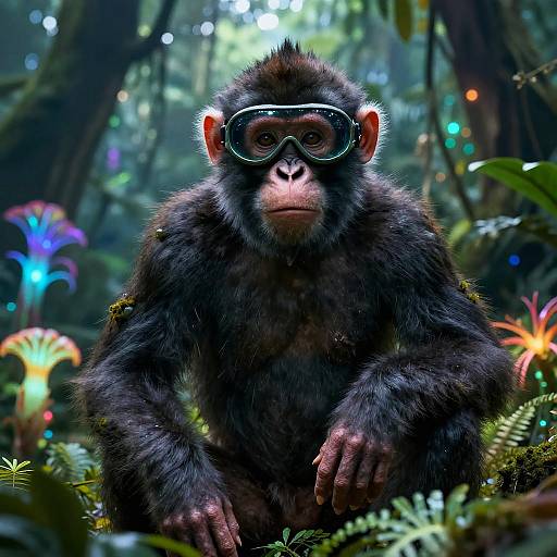 Cyberpunk Monkey in Neon Jungle